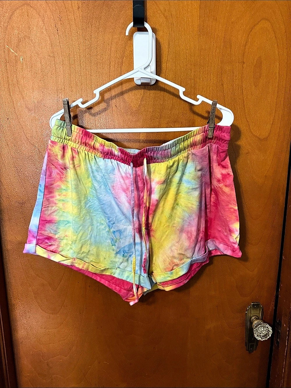 Women's Tie-Dye Athletic Shorts in Pink & Yellow